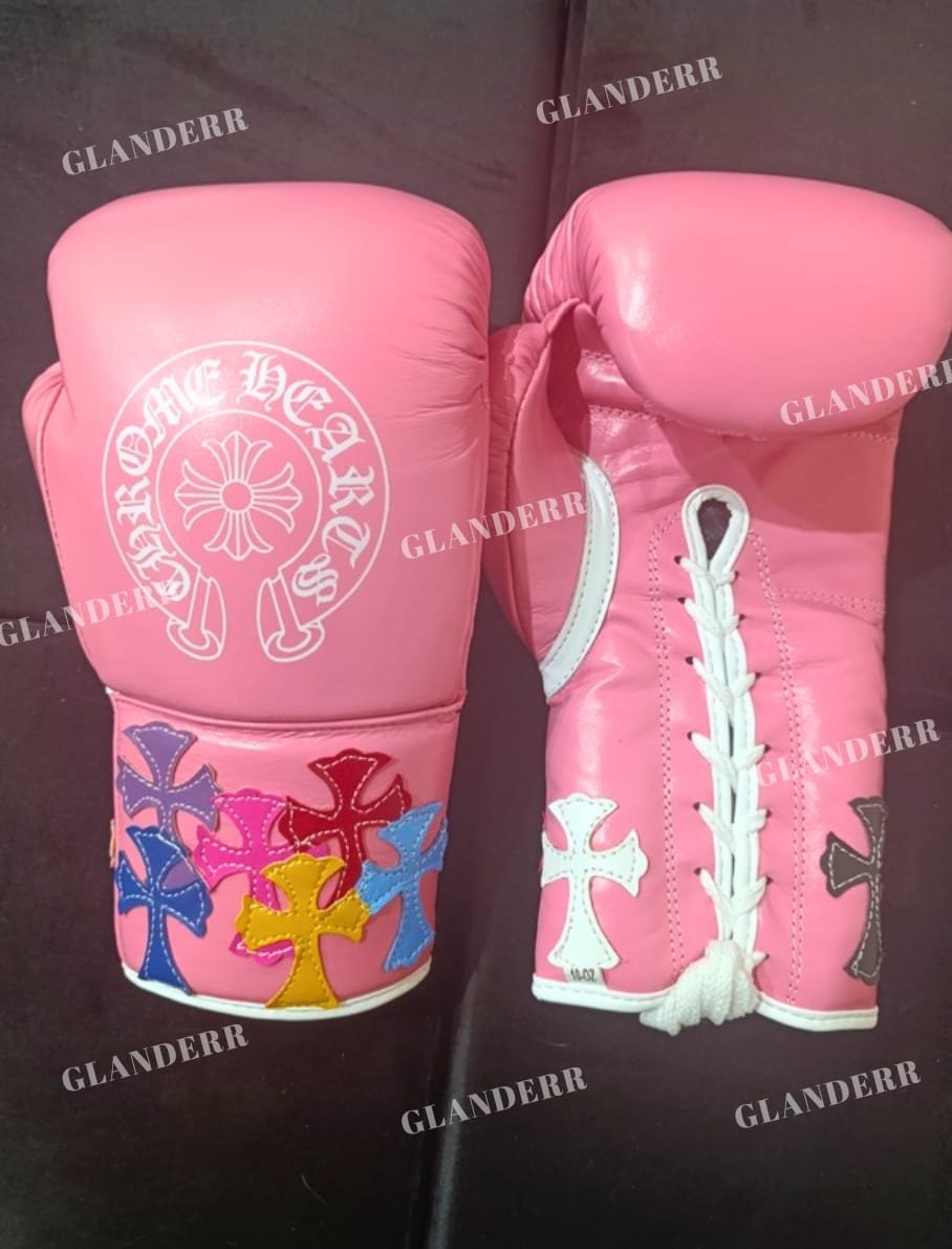 Custom made chrome heart boxing gloves