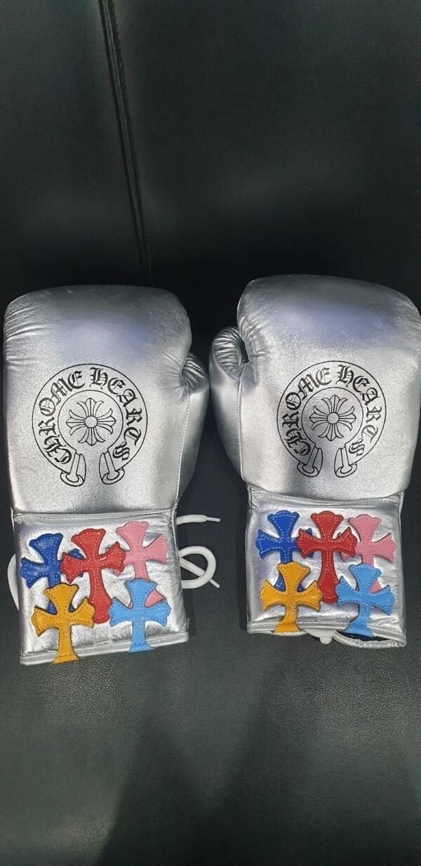 Custom made chrome boxing gloves with premium handmade leather and professional padding