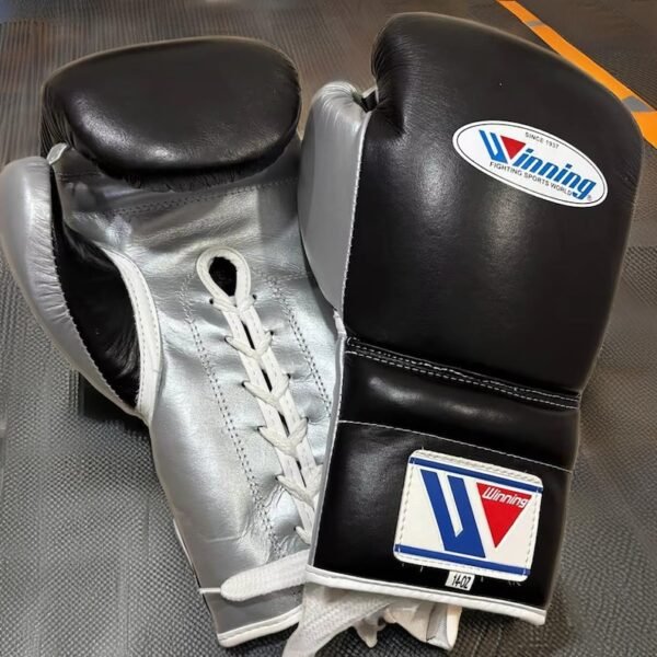 Winning black silver boxing gloves